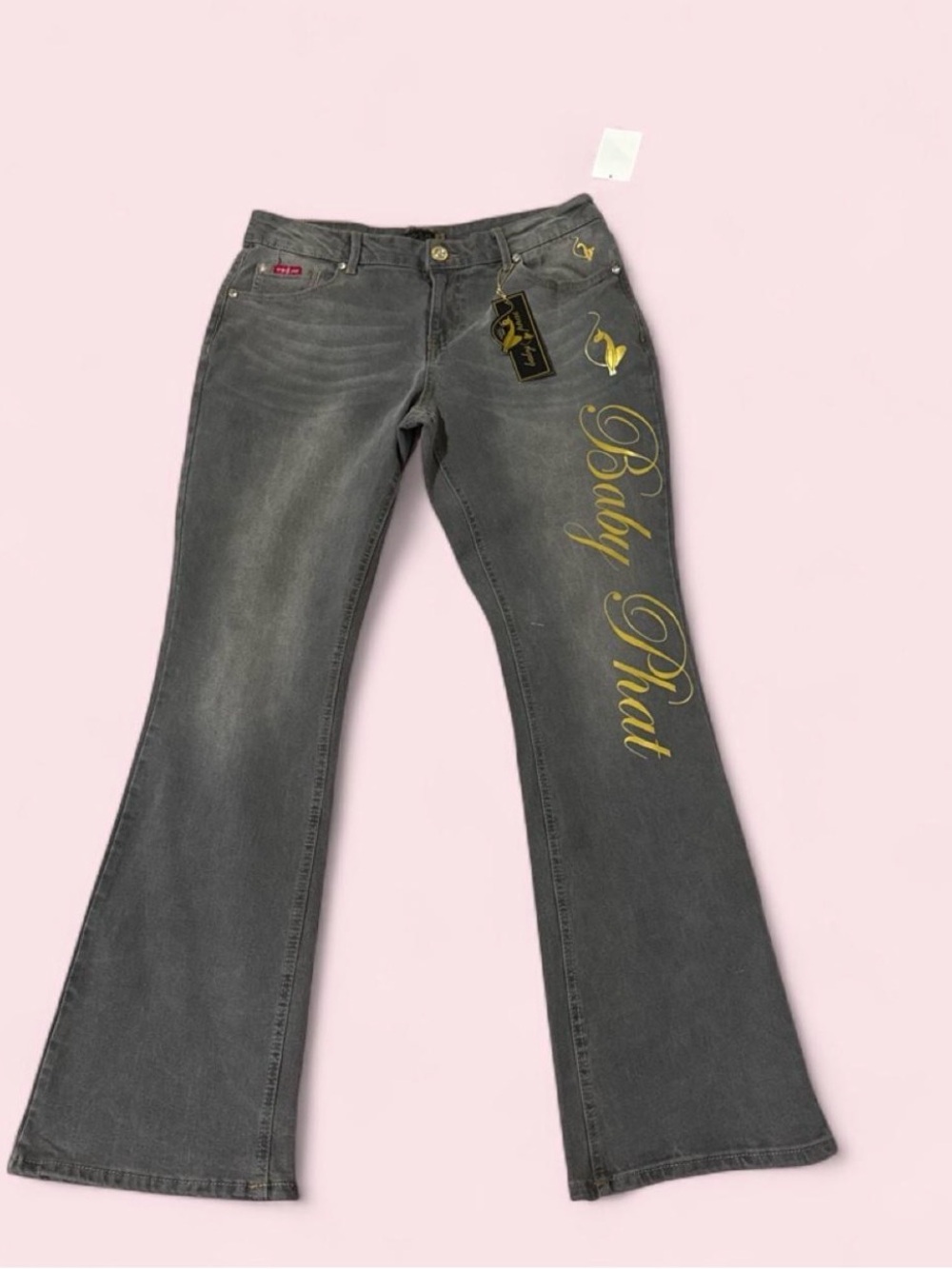 Baby Phat Gray Flare Jeans with Gold Script